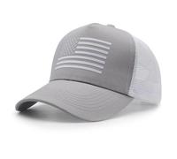 WALNOVA American Flag Trucker Cap, Adjustable Mesh Snapback USA Flag Baseball Cap for Men Women, Grey