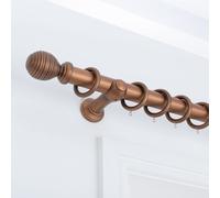 (Walnut, 180cm) A.Unique Home Ribbed Wooden Curtain Pole with Rings and Fittings, In a Variety of Colours and Sizes (35mm)