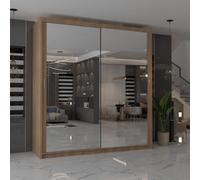 (Walnut, 180cm) MN FURNITURE Ice Mirror Sliding Door Wardrobe