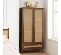 Walnut 2 Door Wardrobe Rattan 1 Drawer Birlea Croxley Mid Century Modern