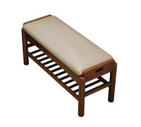 Walnut 2-Tier Shoe Bench with Cushion & Carry Handle - Small Entryway Stool for Entrance Bedroom Living Room Corridor (45x30x40cm) - Stylish Shoe Rack