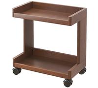 Walnut 2-Tier Solid Wood Rolling Library Book Cart - Mobile Bookshelf on Wheels Under Desk Office Storage Sideboard Rack for Home & Office Wooden Bookcase