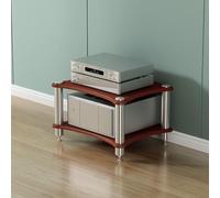 Walnut 2Layer Movable HiFi Audio Rack Open Wooden AV Media Stand WiFi Router Storage Cabinet Freestanding AudioVisual Shelving for CD/DVD Player and More