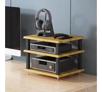Walnut 3-Tier HiFi Audio Rack - Modern Media Console Stand for Stereo Amplifier Speaker & Record Player - Stylish Audio Video Tower for Home Entertainment System