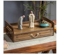 Walnut 3-Tier Puja Table with Drawer Eastern Prayer Altar for Spiritual Meditation 69x16.5cm/27x6.5in Elegant Sanctuary Cabinet for Home Decor