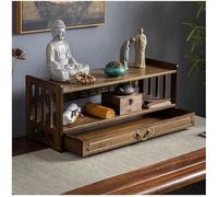 Walnut 3-Tier Puja Table with Drawer Eastern Prayer Altar for Spiritual Rituals 42x28cm/16.5x11in Decorative Sanctuary Cabinet for Home Worship