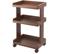 Walnut 3-Tier Solid Wood Rolling Library Book Cart - Mobile Bookshelf on Wheels, Under Desk Office Storage Rack, Wooden Sideboard for Home & Office nization