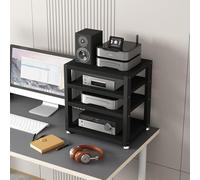 Walnut 4-Tier Desktop Audio Rack, Compact AV Media Stand for Headphones, Amplifiers, CD Players, HiFi Storage Cabinet, 45cm - Sleek Stereo Shelving Unit