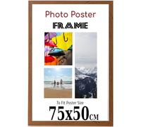 Walnut 75x 50 cm Poster Frames - 75 x 50 cm Frame- Large MDF Wooden Frames 75x50cm - Both Ways Wall Hanging Wall Gallery Living Room Poster Picture Frame With Styrene Shatterproof Perspex Sheets