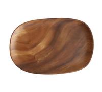 Walnut Acacia Irregular Oval Solid Wood Dinner Plate Wooden Serving Decorative Tray for Dishes Snack Dim Sum Fruit Dessert(D)