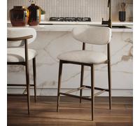 Walnut and Beige Upholstered Curved Kitchen Stool with Open Back - Kori