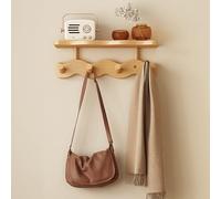 Walnut Bamboo Coat Rack Wall Mount with Tray - Stylish Wave Shape Hanger for Hats & Clothes, 4 Hooks Entryway nizer & Wall Decor