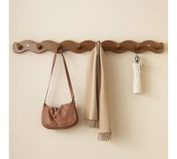 Walnut Bamboo Wave Coat Rack Wall Mount with Tray, 8 Hooks for Entryway, Closet, and Wall Decoration - Stylish Hanger for Coats and Hats