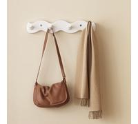 Walnut Bamboo Wave Coat Rack with Tray - 4 Hooks Wall Mount Hanger for Entryway & Closet, Stylish Coat Hook for Hanging Clothes & Hats, White Decor Accent