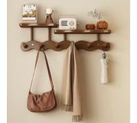 Walnut Bamboo Wave Coat Rack with Tray - 6 Hooks Wall Mount Hanger for Entryway, Closet, and Hat Storage - Stylish Coat Hook and Wall Decoration