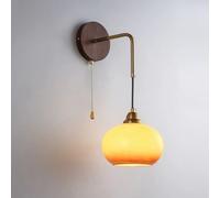 Walnut Bedroom Wall Sconce with Hanging Wire Wall Lamp, Indoor Glass Ligh Fixture Retro Wall Mount Light, Bedroom Living Room Hallway Interior Wall Lights