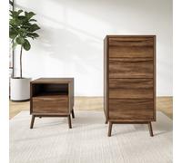 Walnut Bedside Table and Tall Chest of Drawers Set - Frances