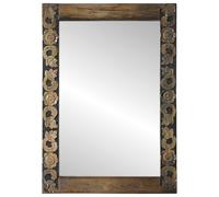 Walnut Brown 70 x 50 cm Wood Composite and Glass Wall Mirror with Carved Frame, Flexible Wall Mounted for Bathroom, Bedroom, Hallway, Ideal for Bathroom Mirror and Decoration