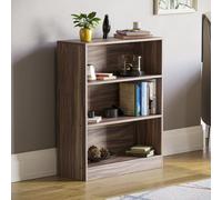 (Walnut) Cambridge 3 Tier Wide Low Bookcase Storage Shelf