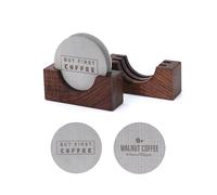 WALNUT COFFEE Handmade Walnut Stand & 2 Packs 49mm Espresso Puck Screen - 1.7mm Thickness 150μm 316 Stainless Steel - Coffee Reusable Filter for Espresso Portafilter