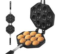 Walnut Cookie Mold Maker 10 Hole Oreshki Mold Maker Safe Cake Nut Modes Aluminum Alloy Walnut Cookie Makers with Detachable Handle Versatile Metal Nuts Cookies Makers Oreshki Nuts Molds for Kitchen