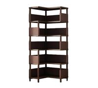 Walnut Corner Bookshelf 6-Tier Triangular Bookcase L-Shaped Bamboo Shelving Unit with Side Panels for Office Kitchen & Living Room Decor