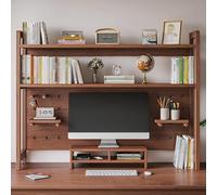 Walnut Desktop Bookshelf & Desk Hutch Fits Up to 32" Monitors High Load Capacity Multipurpose Storage for College Dorm Office Home - 115x20x98 cm