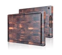 Walnut End Grain Cutting Board - Wooden with Juice Chute Handle, Non-Slip Mat, Serving Board (34 * 24 * 2.5cm)