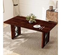 Walnut Farmhouse Dining Table for 6 180cm Large Rectangular Kitchen Table with Sturdy Metal Legs Modern Rustic Industrial Dining Room Furniture Perfect for Family Dinners