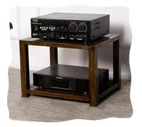 Walnut Finish Solid Wood 2-Tier Corner HiFi Rack - Stylish AV Cabinet for Home Theater Space-Saving Design Durable & Elegant Audio Stand