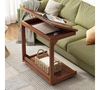 Walnut Flip-Top Overbed Table with Wheels Mobile Standing Desk & Sofa Side Table Minimalist Solid Wood End Table for Eating Reading Working - 40x40x60cm