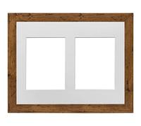 Walnut Frame 14x10' Multi Aperture Picture Frame with White Mount to fit (2x) 7x5' Photos with Perspex Sheet - Tabletop & Wall Mountable Landscape or Portrait