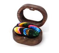 Walnut Guitar Pick Case Set with 12 Celluloid Picks in 3 Thicknesses
