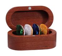 Walnut Guitar Plectrum Holder Set with 2 Color Wood Plectrums and 8 Celluloid Plectrums (4 Thicknesses),Mini Jewelry Box,Brown Wooden Trinkets,Box Size 3.35 * 1.77 * 1.57 inch (Ebony)