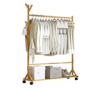Walnut Mobile Wardrobe on WheelsRolling Clothing Rack with Shelves & 6 HooksFreestanding Garment Storage for Bedroom & Hallway (100CM Wood)