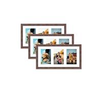 Walnut Multi Photo Frame - Holds 3 x 6x4 Pictures, Family Collage Picture Frame for Wall Display, 8x16 Panoramic Frame Size, Set of 3