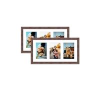 Walnut Multi Photo Frame - Holds 3 x 6x4 Pictures, Family Collage Picture Frame for Wall Display, 8x16 Panoramic Frame Size, Set of 2