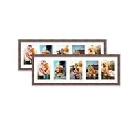 Walnut Multi Photo Frame - Holds 5 x 6x4 Pictures, Family Collage Picture Frame for Wall Display, 8x26 Panoramic Frame Size, Set of 2