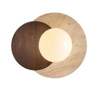 Walnut & Natural Travertine Geometric Globe G9 Wall Sconce