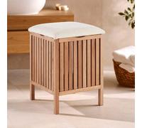Walnut Natural Wood Storage Stool with Slatted Seat