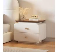 Walnut Nightstand with 2 Drawers Small Round Corner Wooden Bedside Table Double-Layer Storage Cabinet for Living Room 50cm Stylish & Functional Design