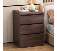 Walnut Nightstand with 3 Drawers & Shelves Wooden Bedside Table with Hidden Handles Compact Storage Night Table for Bedroom 60x41x69cm