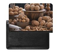 Walnut Nuts Passport Holder with 3 Card Slots, Portable PU Leather Travel Wallet, Slim Protective Cover for Passport, ID, Credit Cards