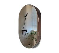 Walnut Oval Bathroom Mirror with Storage Shelf - White Wooden Cosmetic Mirror Container Stylish 80x50x14cm for Bathroom Essentials