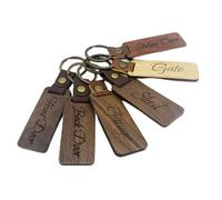 Walnut ~ Personalised Wooden Keyring with Double Sided Custom Engraving of Your Choice with Classy Elegant Font for Home, Hotel Rooms, Holiday Lodges, B&B, Business or Personal Use (Gate)