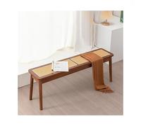 Walnut Rattan Woven Entrance Bench - Solid Wooden Farmhouse Stool for Dining Room Bedroom Living Room Hallway Kitchen - Corner-Designed 120x29x44cm