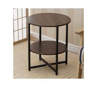(Walnut) Round Side Table 2-Tier Coffee End Table Nightstand Small Shelf Rack Living Room