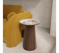 Walnut Round Side Table with Marble Effect - Malia