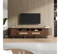 Walnut Round TV Stand, 170x40x40cm, Modern Low Entertainment Center, Features 2 Rattan-Sliding Doors, Stylish TV Furniture, Perfect for Living Room Decor