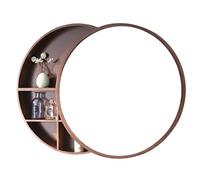 Walnut Round Wooden Bathroom Mirror Cabinet with Storage Rack 60cm Waterproof Wall Hanging Decor Solid Wood Material Stylish and Functional Home Essential